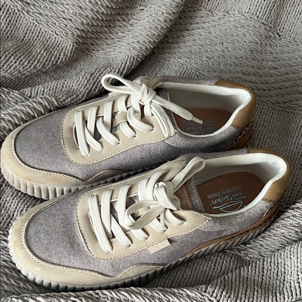 BOBS from Skechers Women's Gray and Cream Lace-Up Sneakers